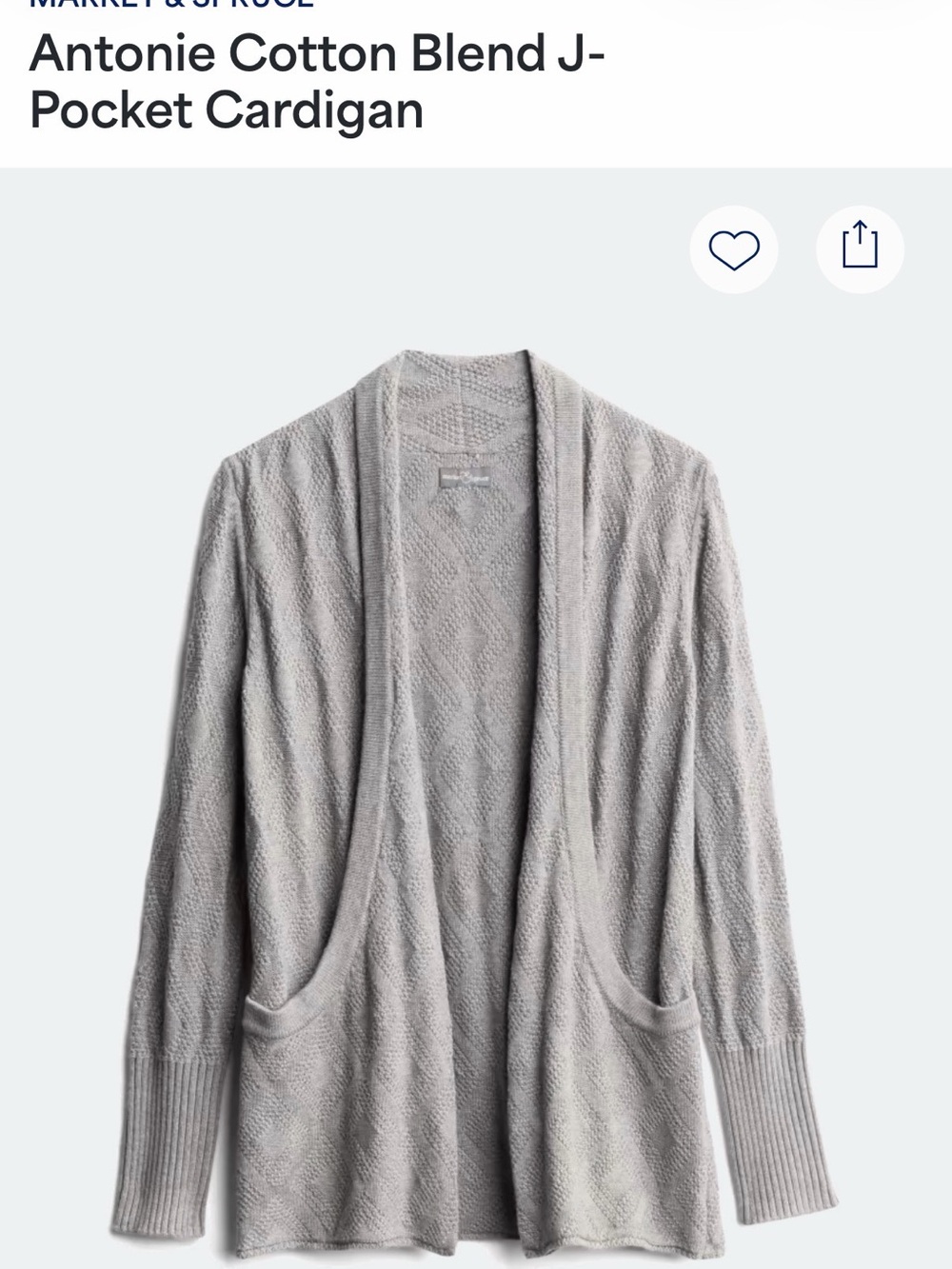 Market & Spruce Light Gray Antonie Cotton-Blend Open-Front Cardigan